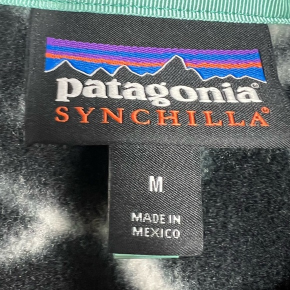 PATAGONIA Synchilla Black and White Fish print Hot Pink Trim Size Medium - Picture 10 of 10